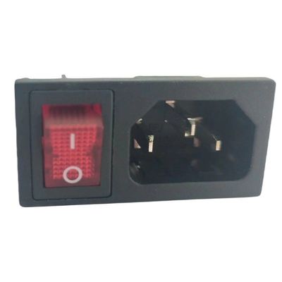 15A 250V パネルマウント IEC C14 ボート形ロッカースイッチ付き入口ソケット