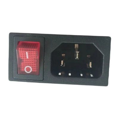 15A 250V パネルマウント IEC C14 ボート形ロッカースイッチ付き入口ソケット