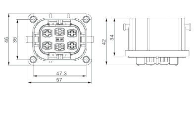 Neopower 6ピン 高電圧 1000V 35A 360° シールド付き自動車用電源・信号コネクター
