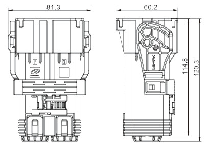 Neopower 2ピンハイボルトハイブリッド電源コネクタ 400A 1000V HVILと360°シールド